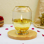 Brass Akhand Jyot Diya with Adjustable Bati Knob & Glass Cover for Puja(500 ML)