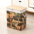 Bamboo Leaf Design Foldable Laundry Basket with Lid for Storage & Organization