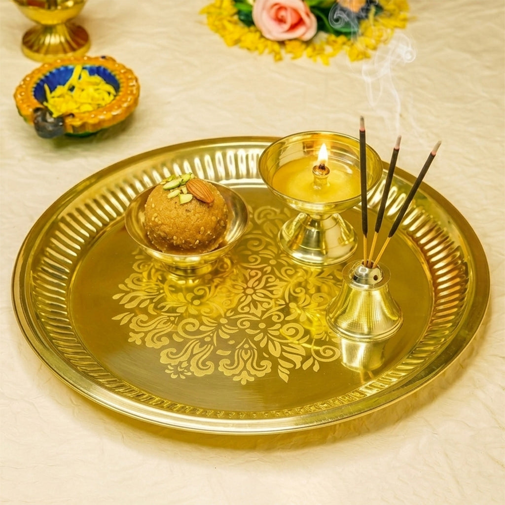Brass Pooja Thali Set for Festival, Home & Temple