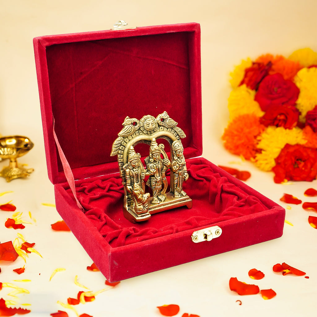 Brass Ram Darbar Murti Idol with Velvet Gift Box for Housewarming, Wedding & Gifting