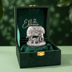 999 Silver Plated Kamdhenu Cow with Calf with Green Velvet Gift Box for Vastu, Housewarming & Wedding Gift