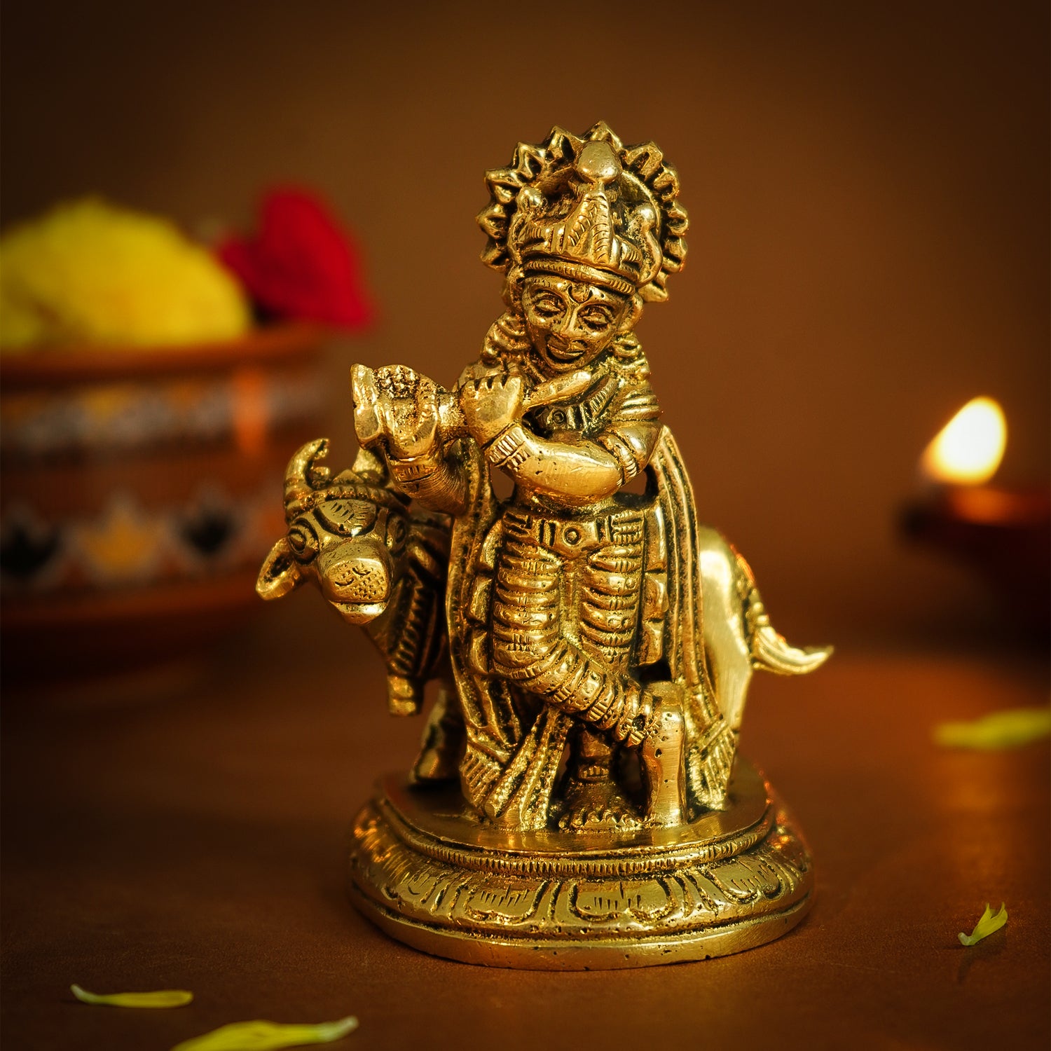 Pure Brass Lord Krishna Idol for Home Decor, Office Decor & Gifting