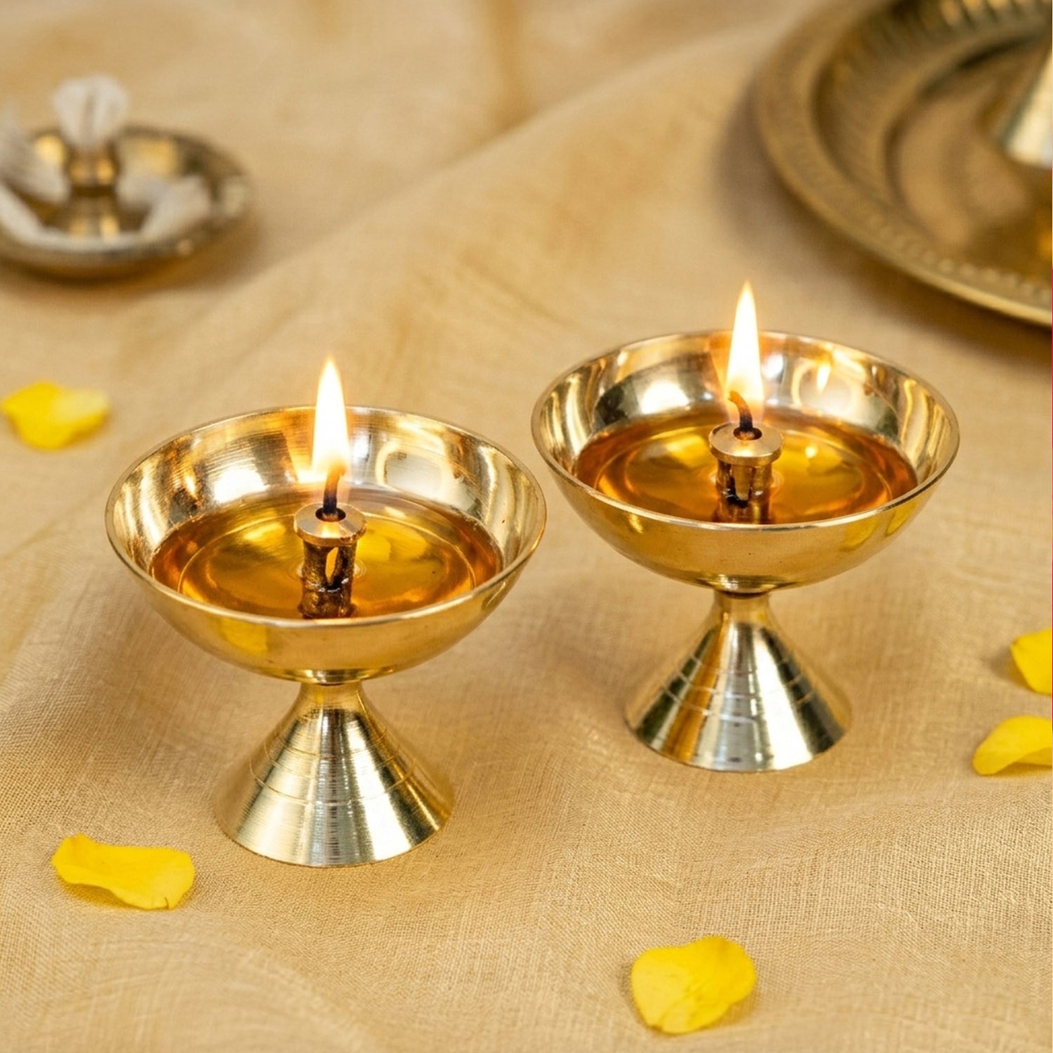 Pure Brass Diya Set of 2 for Pooja, Home Temple & Festival Decor