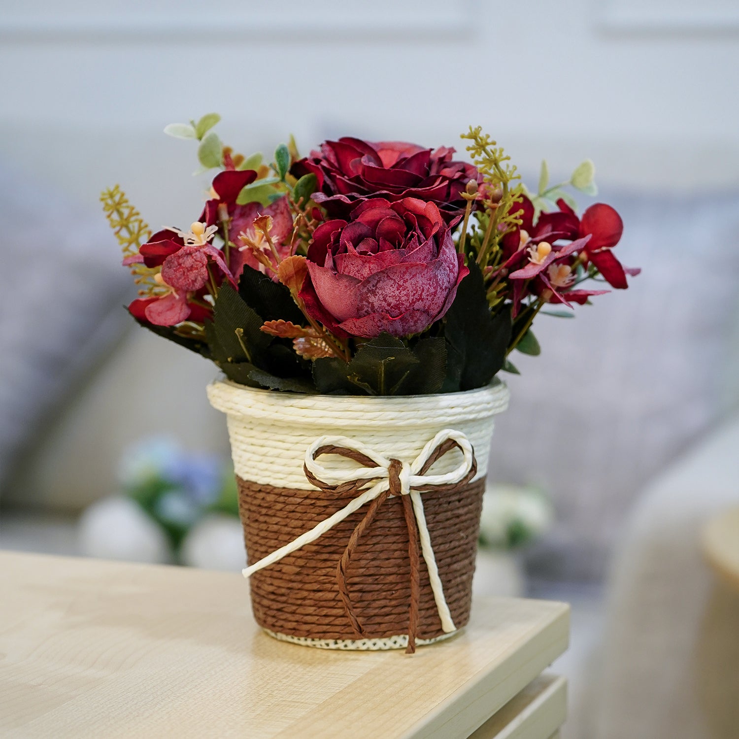 Artificial Rose Flower with Pot for Home Decor, Table Decor & Gifting