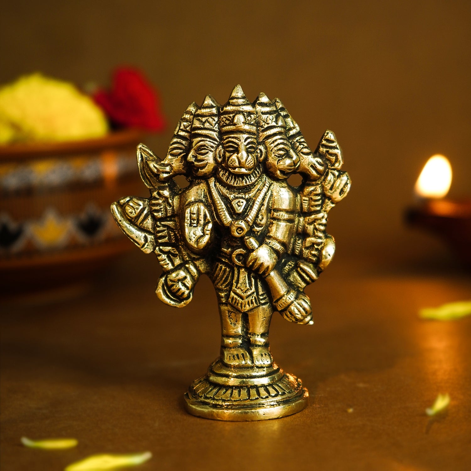 Pure Brass Panchmukhi Hanuman Idol for Pooja & Home Decor