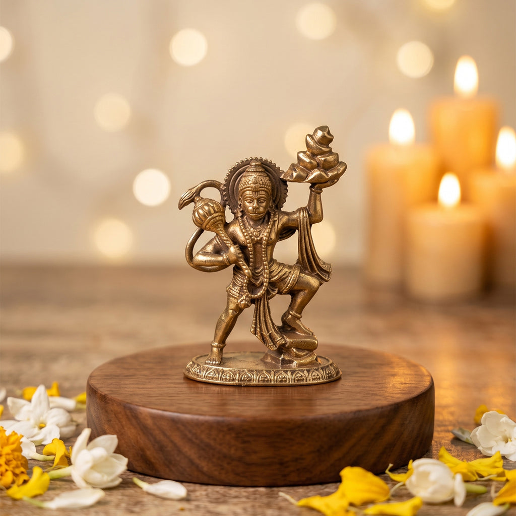 Brass Hanuman Idol for Pooja Room, Home Decor, Office Desk & Car Dashboard