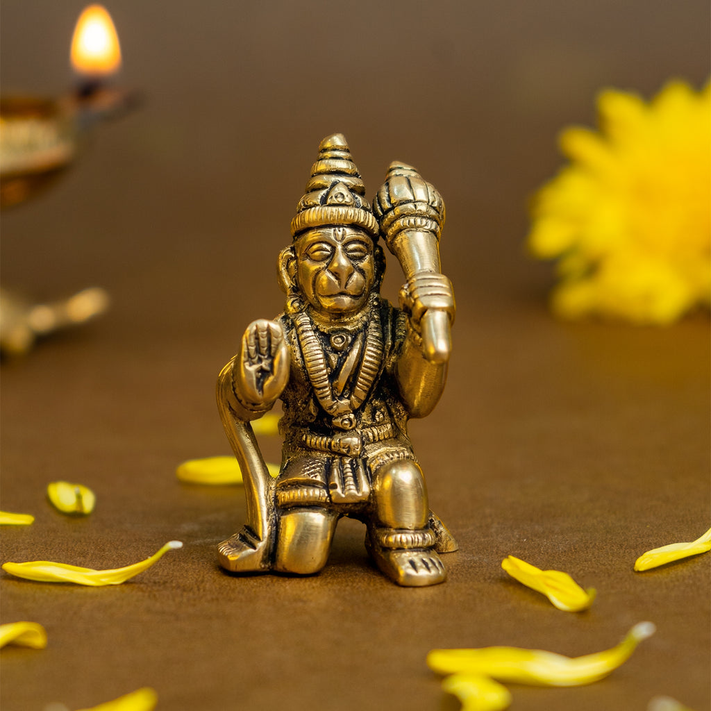 Pure Brass Hanuman Ji Idol for Home Puja, Office Desk & Car Dashboard
