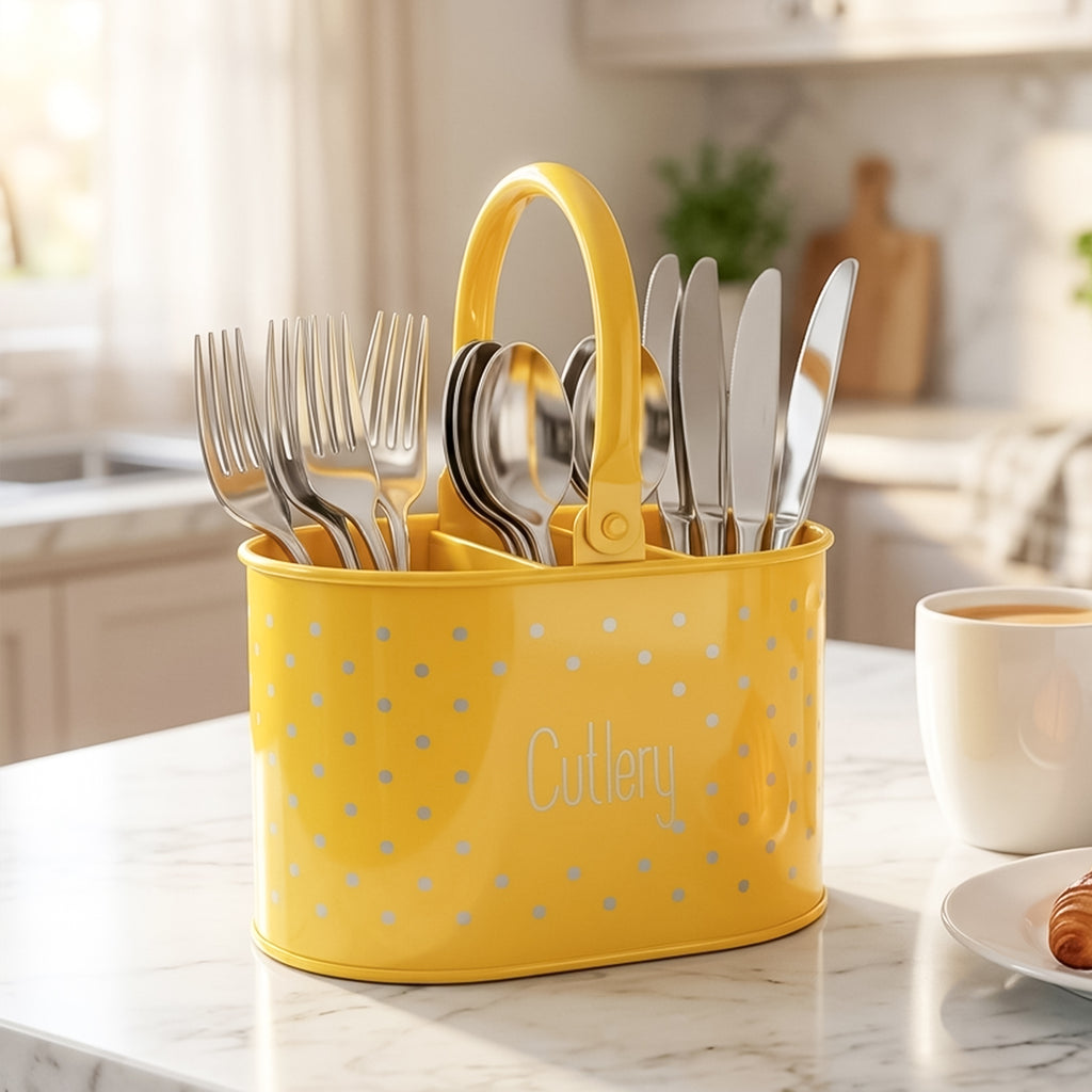 4 Compartment Metal Cutlery Holder with Handle