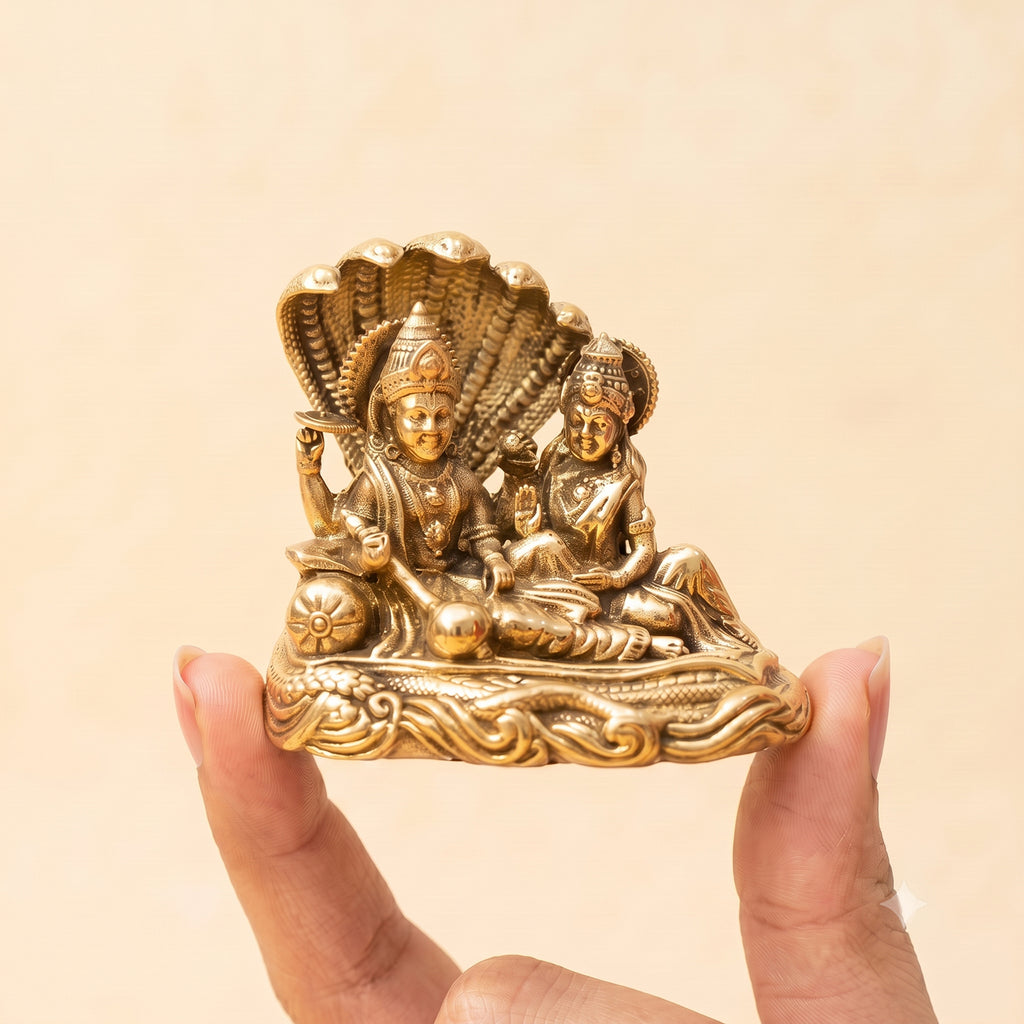 Brass Vishnu Lakshmi Idol for Pooja & Home Decor