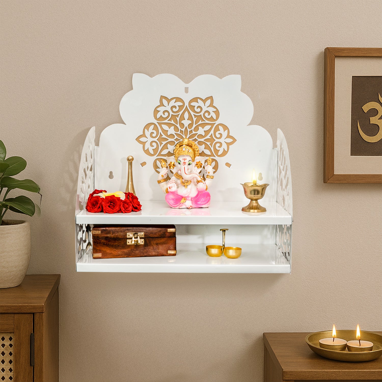 Metal Wall Mounted Temple for Pooja Room, Home Decor & Office Decor
