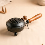 Metal Dhoop Dani with Wooden Handle for Pooja, Meditation & Home Temple Rituals