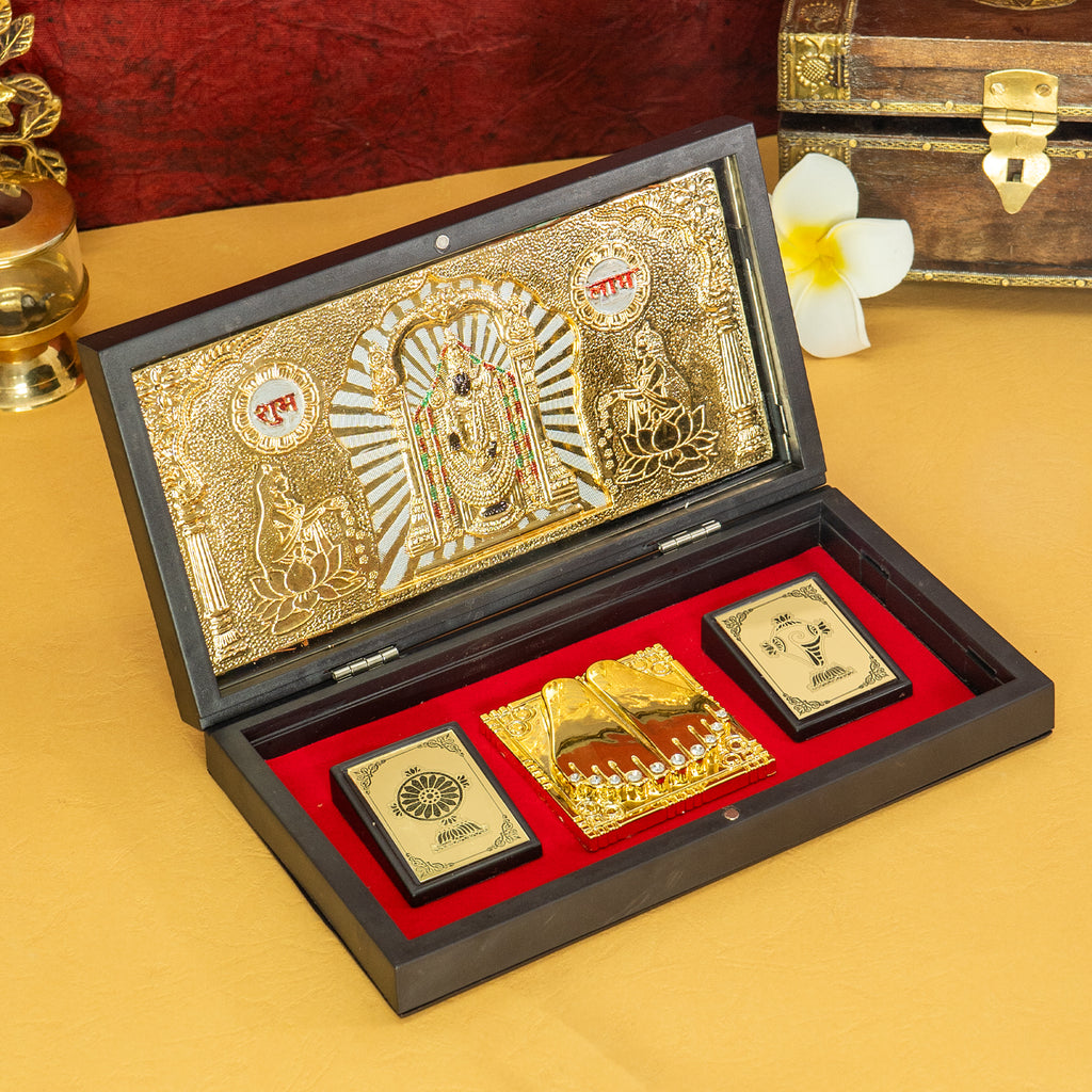 Tirupati Balaji 24K Gold Plated Photo Frame Pocket Temple for Home & Spiritual Gifting
