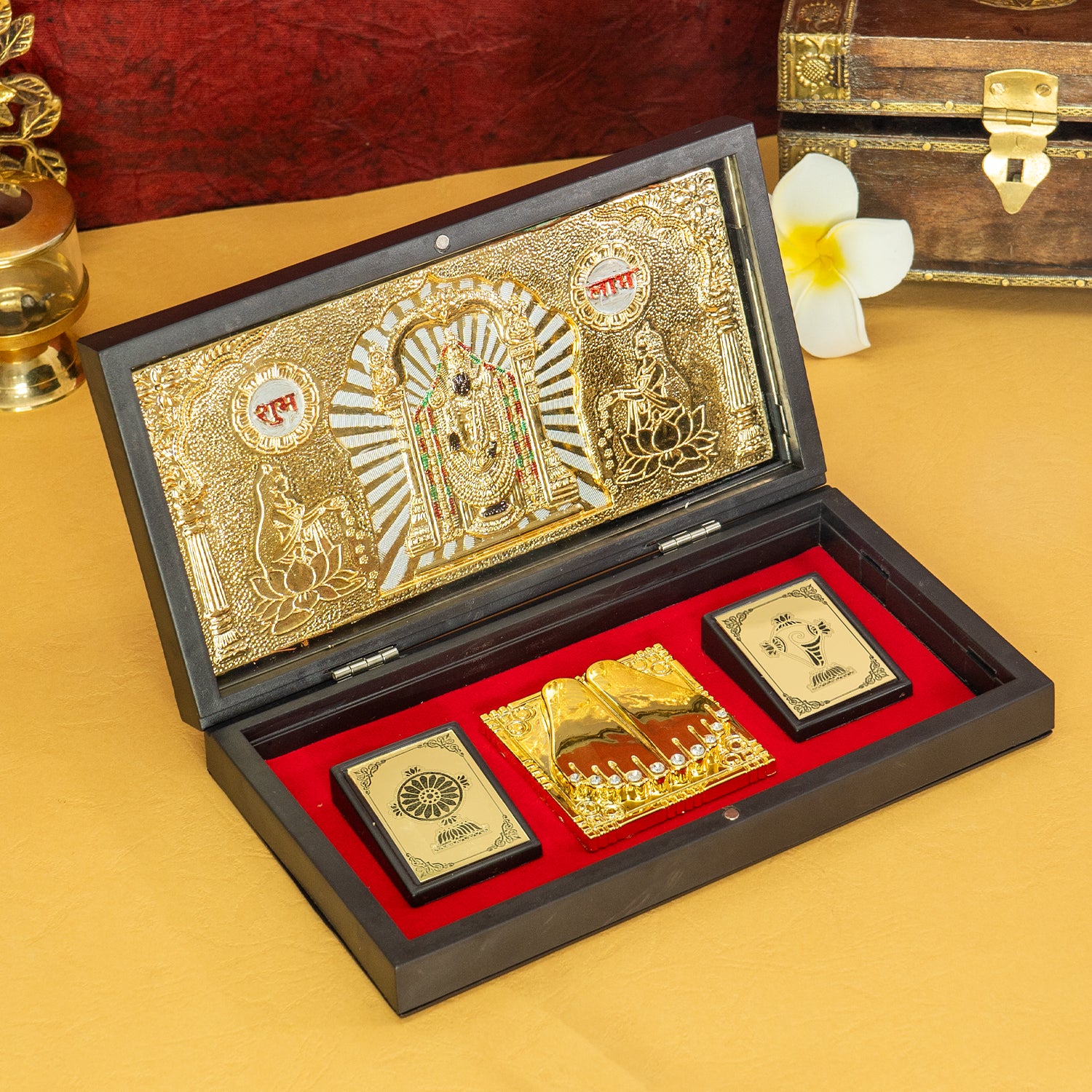 Tirupati Balaji 24K Gold Plated Photo Frame Pocket Temple for Home & Spiritual Gifting