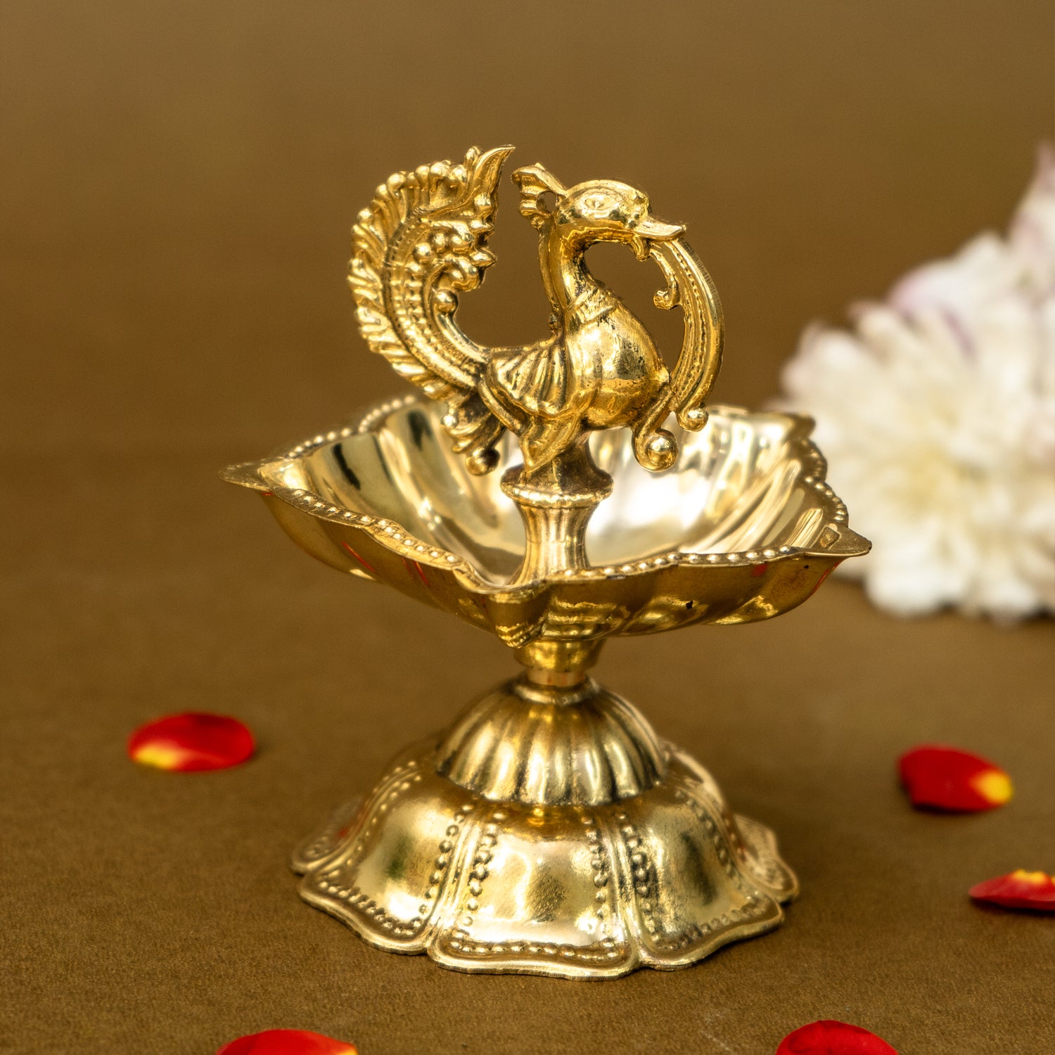 Brass Peacock Panchdeep Diya for Pooja & Home Decor