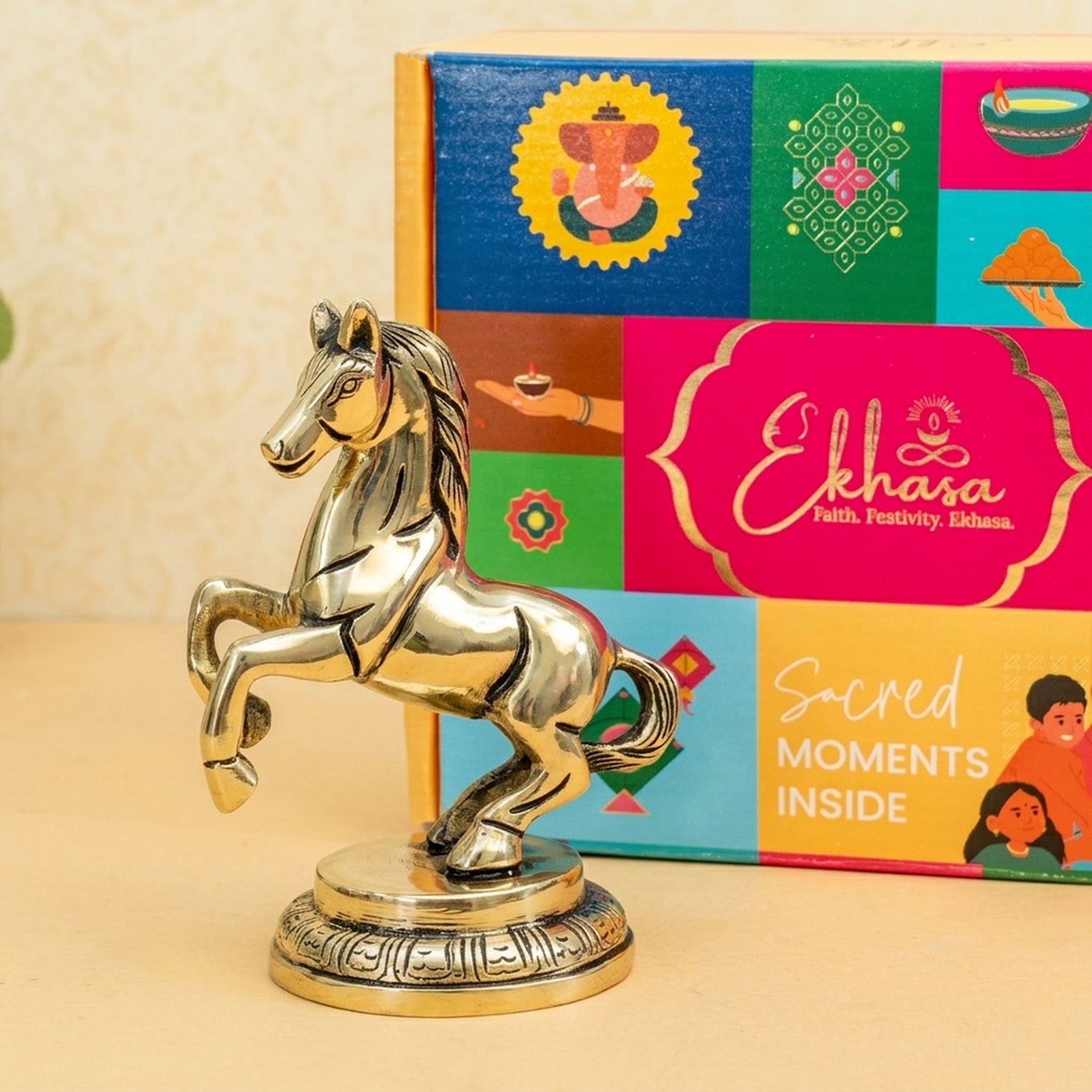 Brass Running Horse Showpiece with Gift Box for Housewarming, Wedding & Gifting