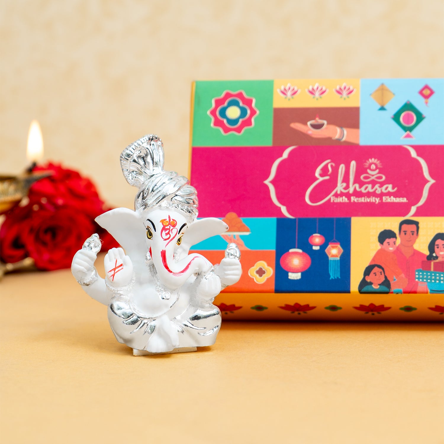 999 Silver Plated Ganesh Ganesha Idol with Gift Box for Housewarming, Wedding & Gifting