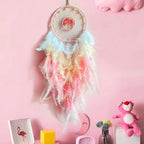 Pink Feather Dream Catcher with Tree of Life for Wall Decor & Bedroom Decoration