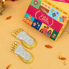 999 Silver Plated Lakshmi Charan Paduka with Gift Box for Housewarming , Wedding, Vastu & Gifting