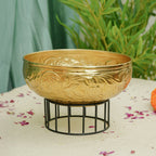 Gold Urli Bowl with Stand for Home Decor, Table Decor, Diwali Decoration & Gifting
