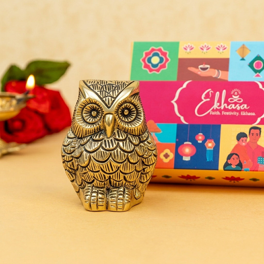 Brass Owl Showpiece with Gift Box for Housewarming, Wedding & Gifting