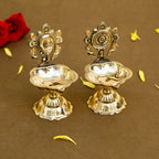 Brass Shanku Chakra Diya Set for Pooja & Home Decor