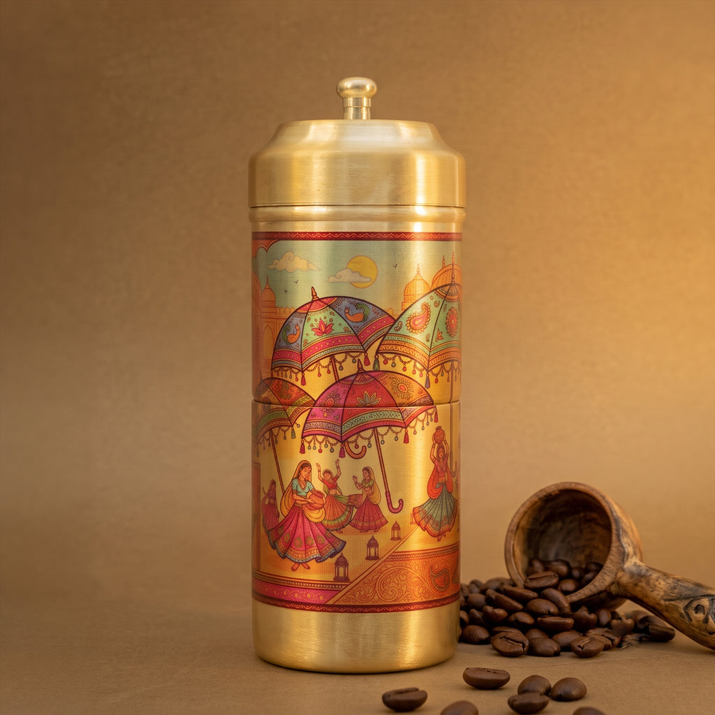 Brass Traditional Printed Filter Coffee Maker for Housewarming, Wedding & Gifting