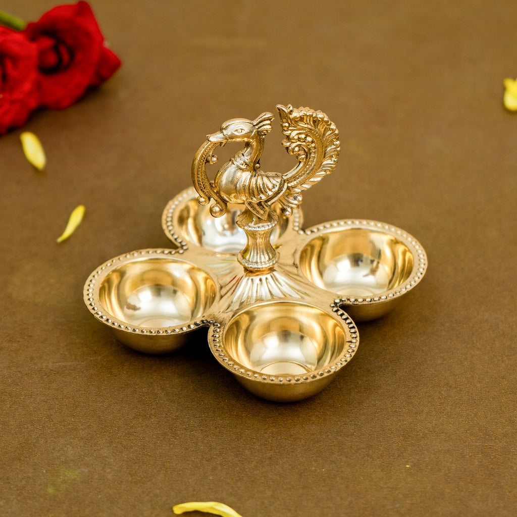 Brass Peacock Haldi Kumkum Holder for Pooja Rituals, Festivals & Spiritual Gifting