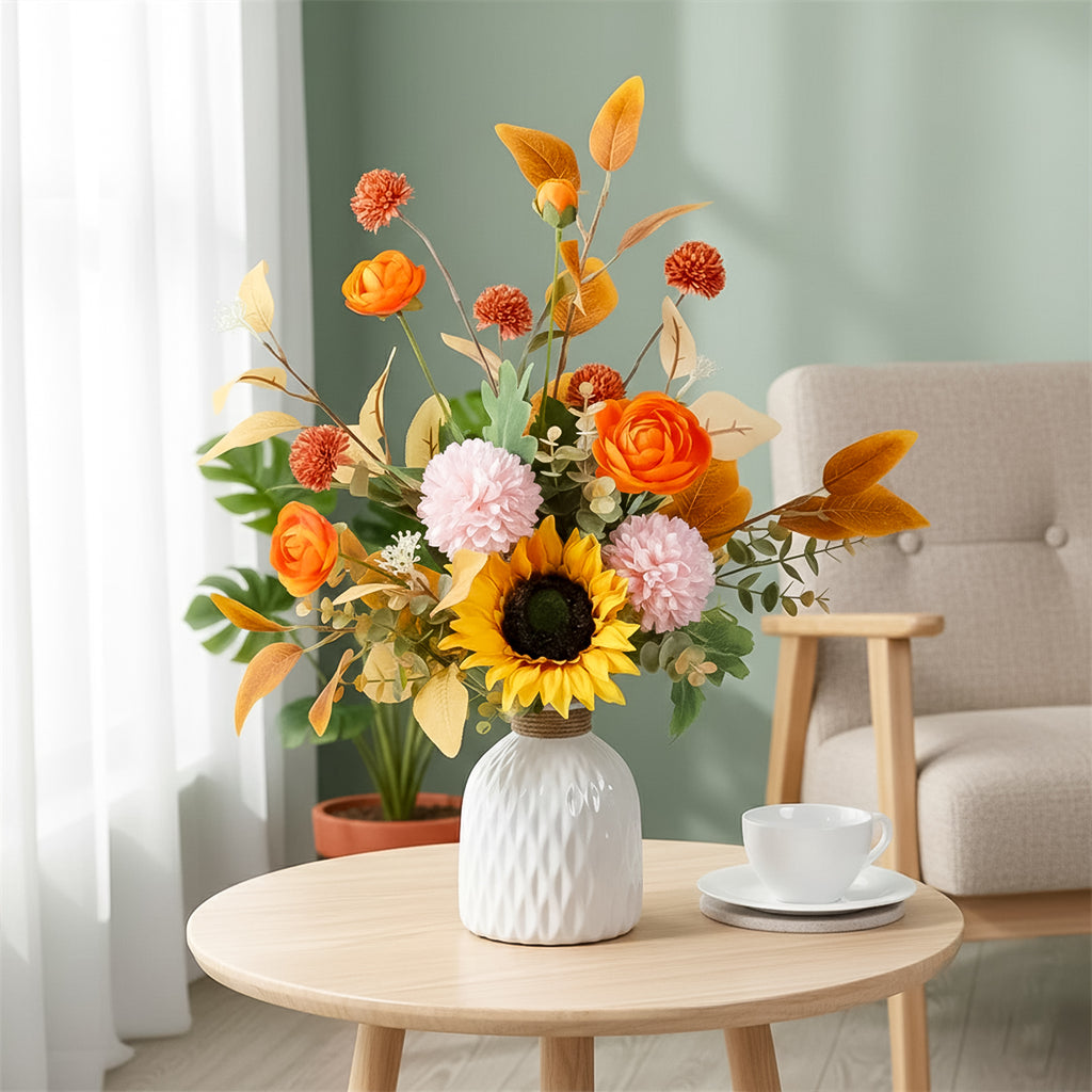 Ceramic Vase with Artificial Flowers for Home Decor, Office Desk & Gifting