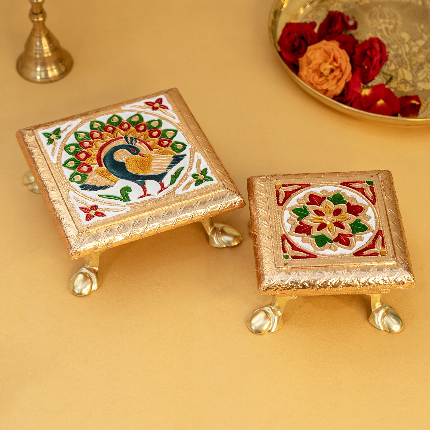 Wooden Chowki Set of 2 for God Idols & Puja Decoration