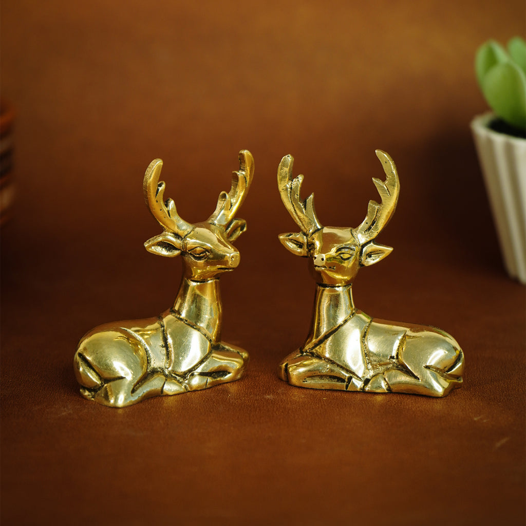 Pure Brass Deer Showpiece for Home Decor, Living Room & Gifting