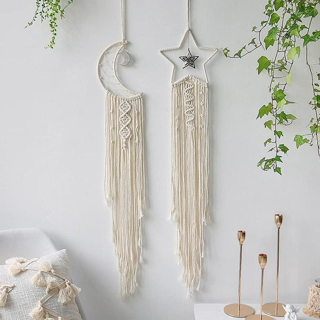 Macrame Moon & Star Wall Hanging Set for Bedroom & Home Decor