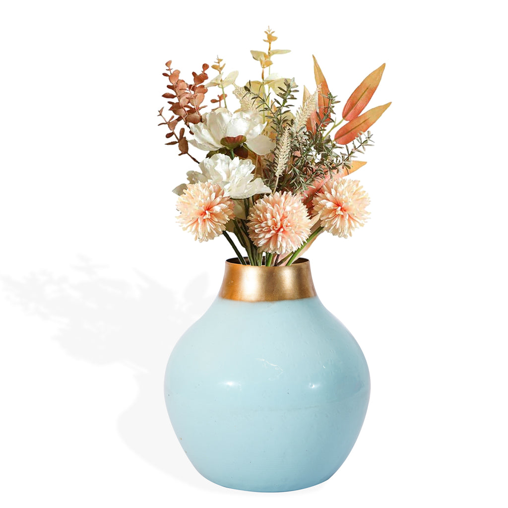 Metal Blue Flower Vase for Home Decor, Living Room & Gifting
