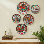 Rajasthani Art Metal Wall Hanging Plates Set of 5 for Living Room & Home Decor