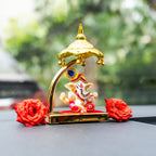 Ganesha Idol with Umbrella for Car Dashboard Decor & Spiritual Gifting