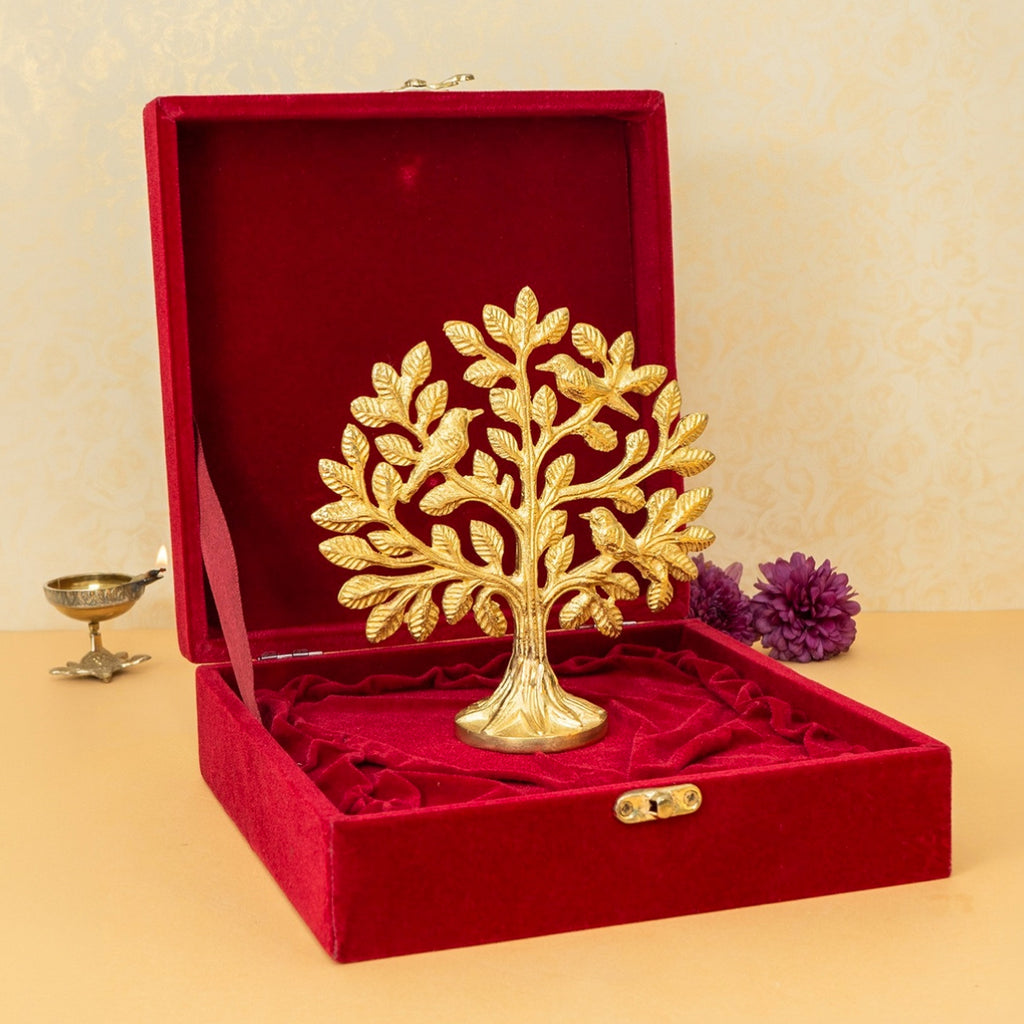 Brass Kalpavriksha Tree of Life Showpiece with Velvet Gift Box for Housewarming, Wedding & Gifting