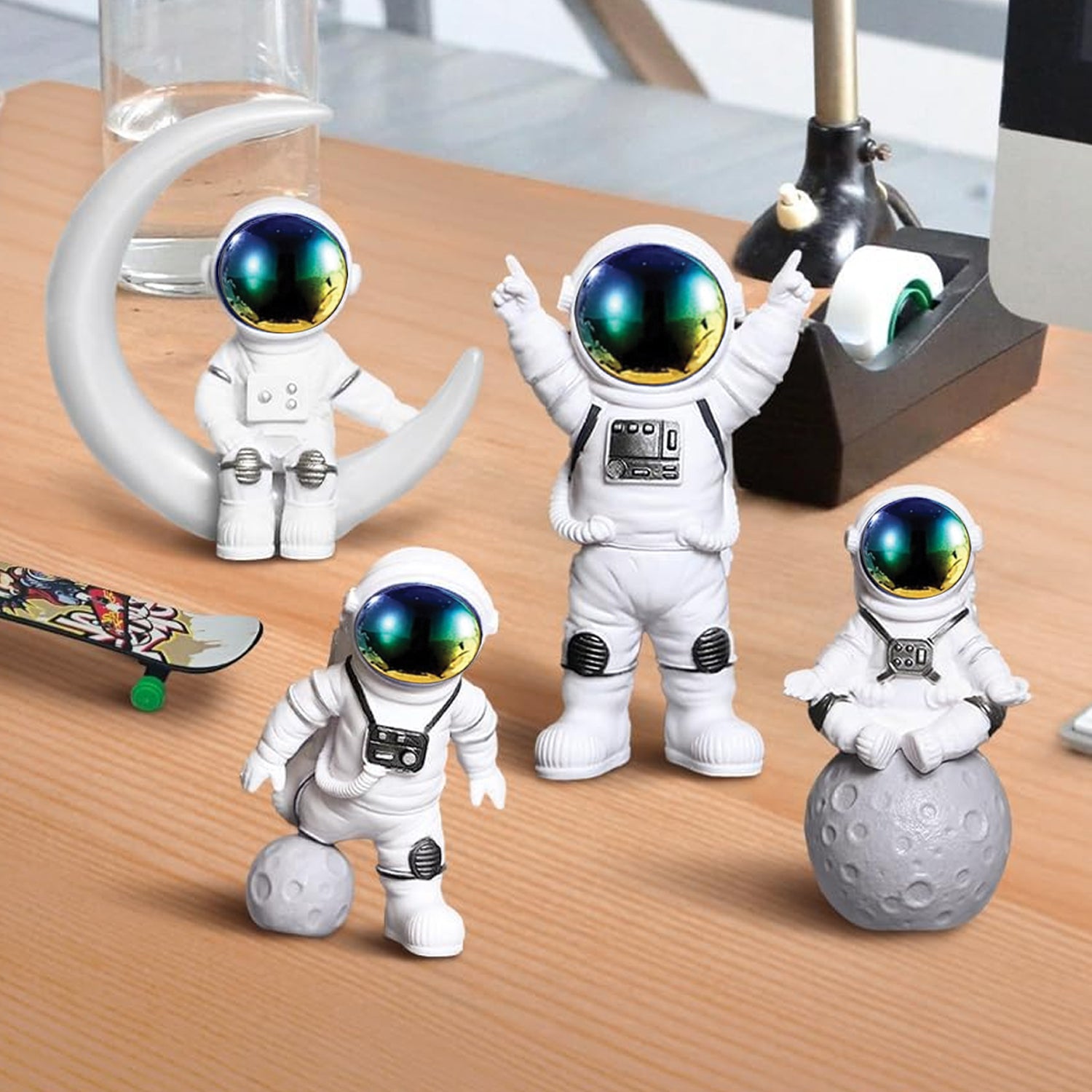 Astronaut Miniature Toy Set of 4 for Office Desk, Study Table & Home Decor