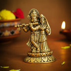 Brass Radha Krishna Idol (Size: 8 cm) for Pooja Room, Home Decor & Spiritual Gifting