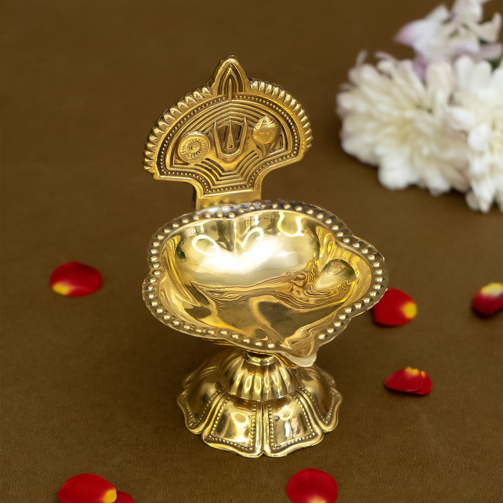 Brass Shanku Chakra Namam Vishnu Tilak Diya for Pooja & Home Decor