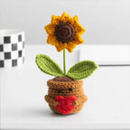 Sunflower with Heart Crochet Flowers Pot for Home Decor, Car Dashboard & Gifting