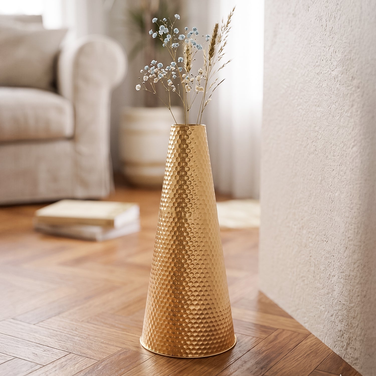 Tapered Golden Metal Vase for Home Decor, Living Room & Gifting