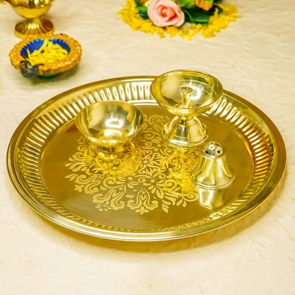 Brass Pooja Thali Set for Festival, Home & Temple