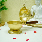 Metal Dhoop Dani with Wooden Holder for Pooja & Home Decor