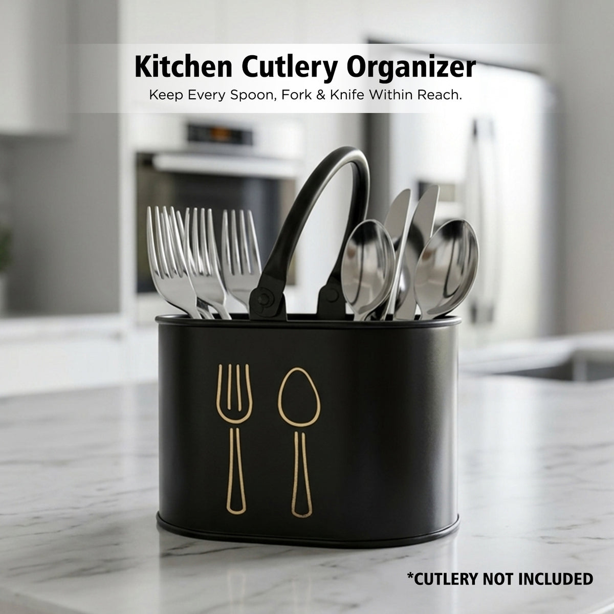 4 Compartment Metal Cutlery Holder with Handle