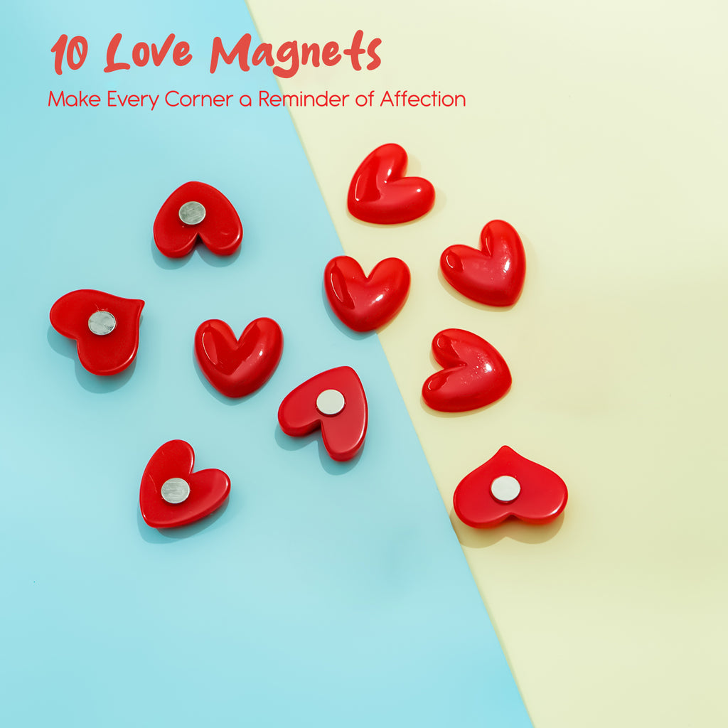 Red Heart Fridge Magnet Set of 10 for Home & Kitchen Decor