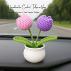 Crochet Tulip Flowers Pot for Home Decor & Office Desk Decoration