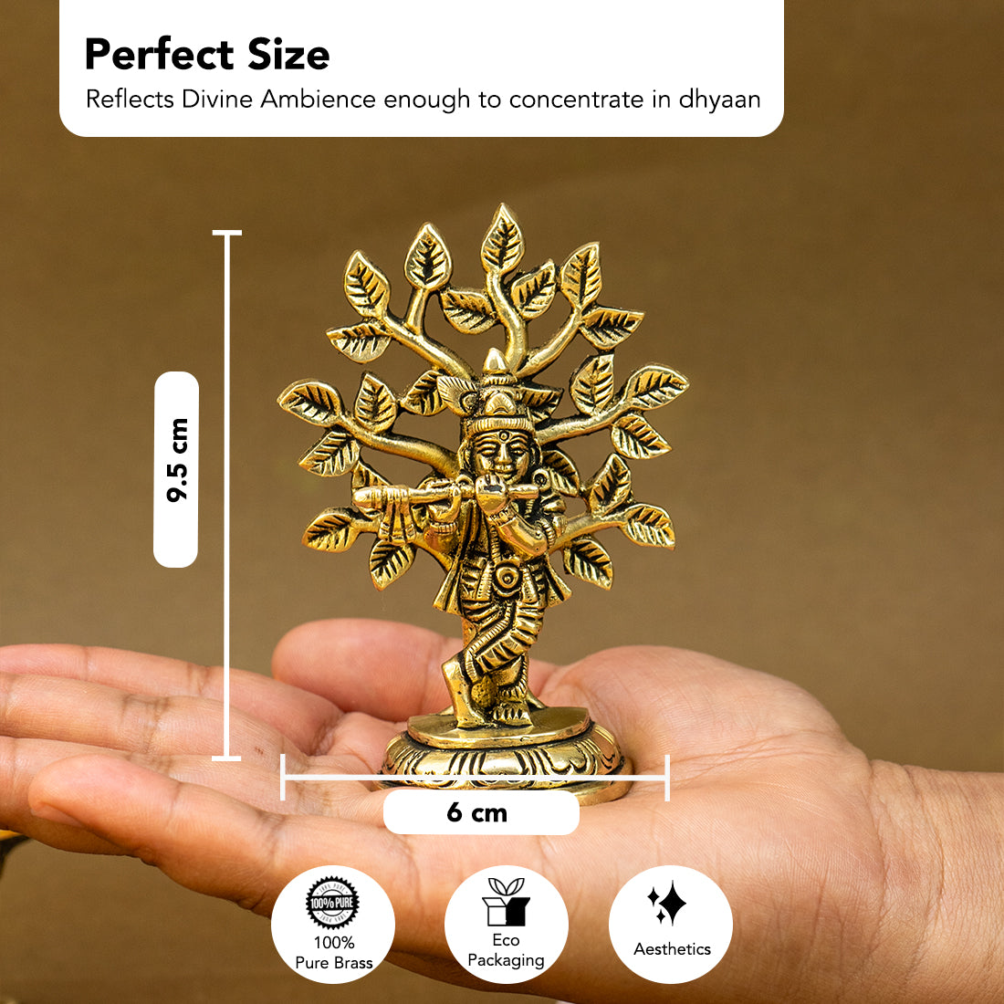 Brass Lord Krishna Idol with Kalpavriksha Tree & Flute for Home Decor & Pooja