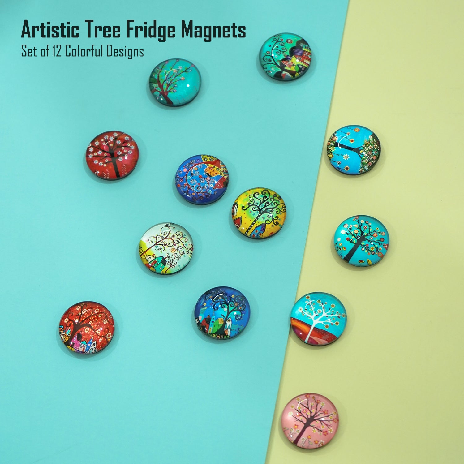 Multicolor Tree of Life Glass Fridge Magnets for Home & Kitchen Decor