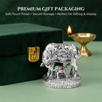 999 Silver Plated Kamdhenu Cow with Calf with Green Velvet Gift Box for Vastu, Housewarming & Wedding Gift