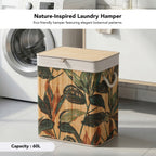 Bamboo Leaf Design Foldable Laundry Basket with Lid for Storage & Organization