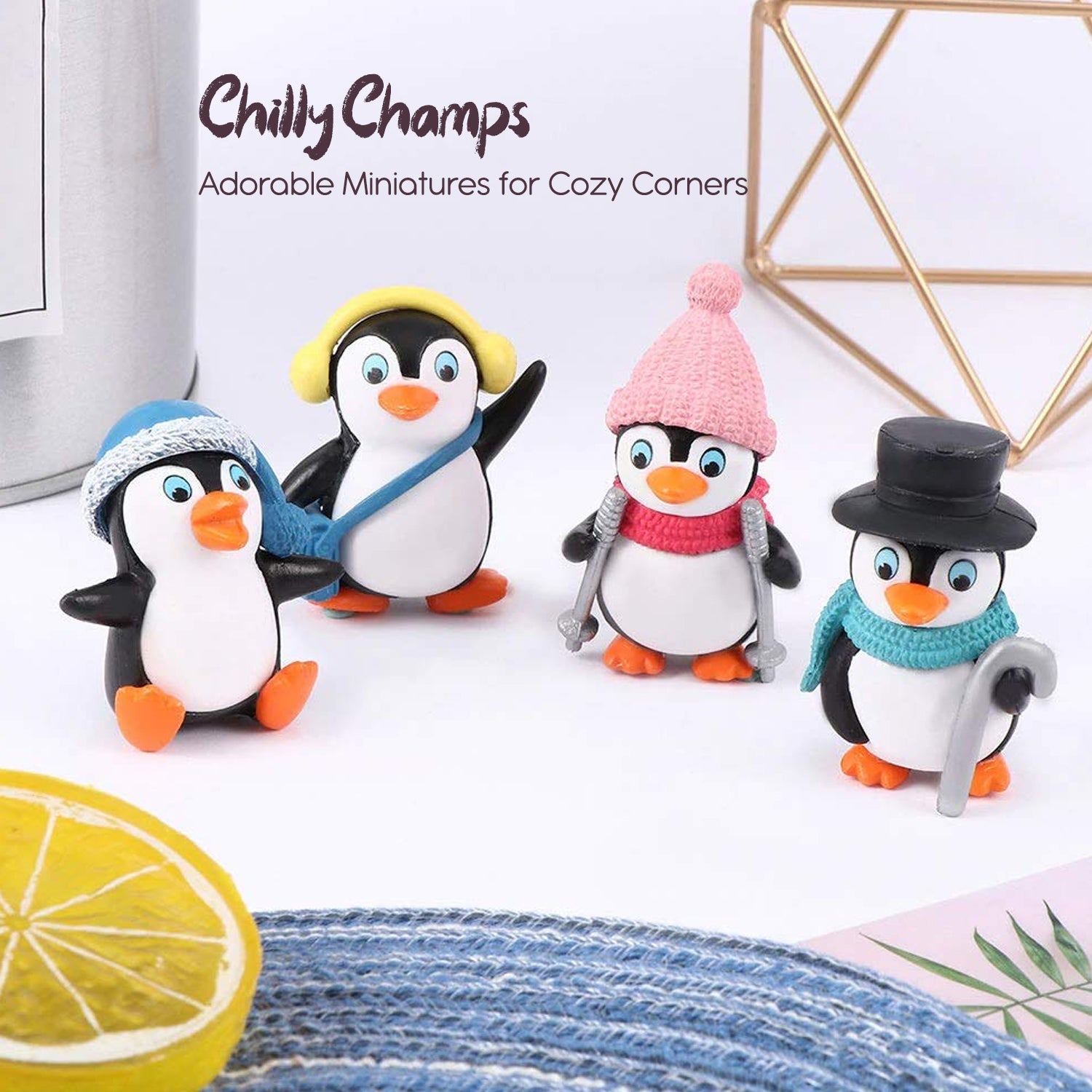Penguin Miniature Toy Set of 4 for Car Dashboard, Office Desk & Home Decor